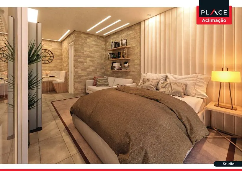 Interior decorado de studio novo em São Paulo